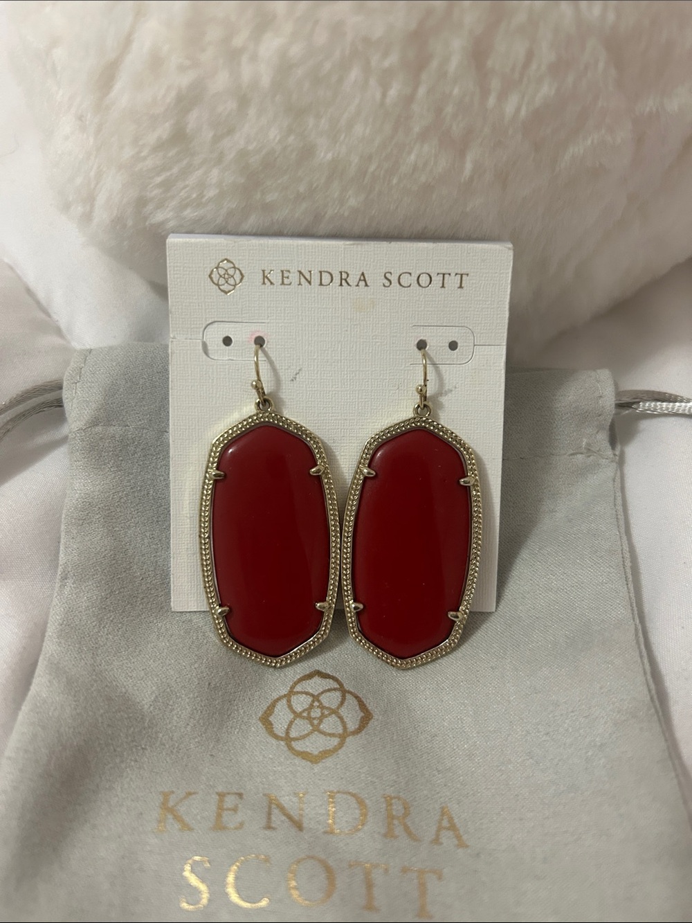 Kendra Scott Elle Gold Red Drop Earrings Statement Jewelry